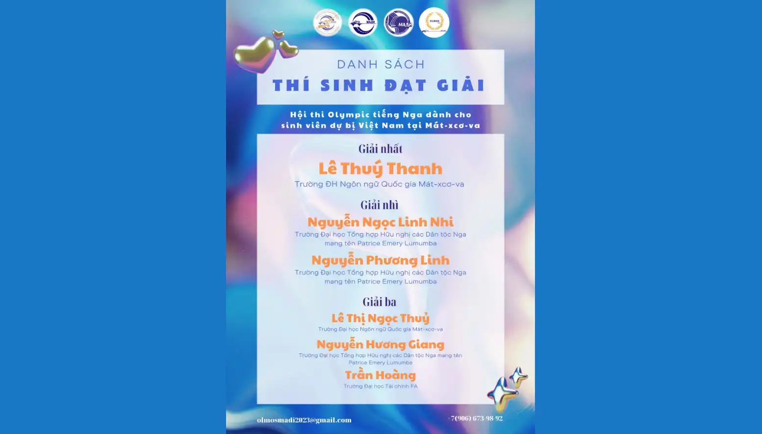 Tổng kết Olympic tiếng Nga cho sinh viên dự bị - OLMOS 2023 1 tong ket olympic tieng nga cho sinh vien du bi olmos 2023