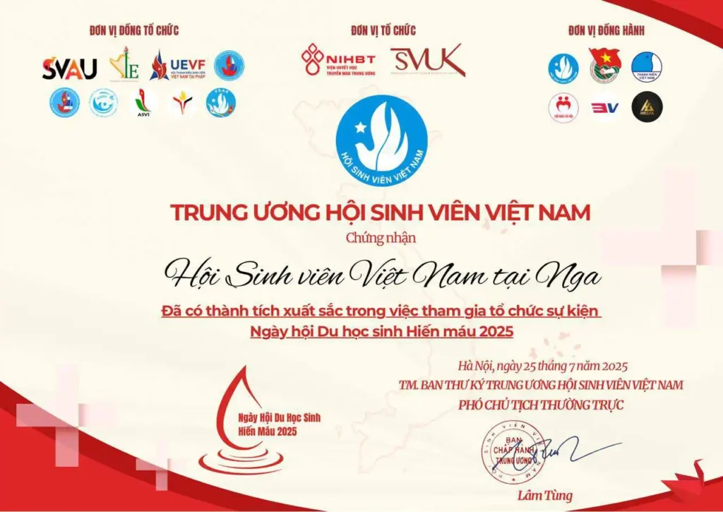 hoi sinh vien viet nam tai nga duoc vinh danh qua hoat dong cong dong